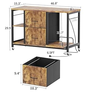 2 Drawer Lateral File Cabinet with Shredder Stand, Rolling Office Filing Cabinets with Outlet and LED Light, Printer Table with Storage, Home Office Cabinet for Letter Legal Size, Rustic 2 Drawer Lateral File Cabinet with Shredder Stand Rolling Office Filing Cabinets with Outlet and LED Light Printer Table with Storage Home Office Cabinet for Letter Legal Size Rustic