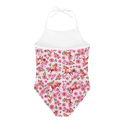 Image of Cumagical Horse Flower Print One Piece Swimsuit for Girls Thin Straps Hawaiian Bathing Suit Spring Summer Beach Swimwear