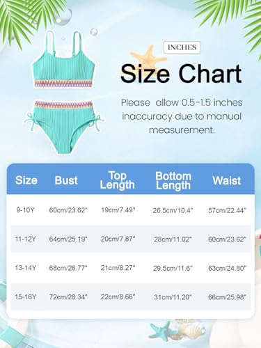 Image of Girls Swimsuits Teen Girls Two Piece Bathing Suit High Waist Bikini Set with Chest Pad Color Block Swimwear 9-16T