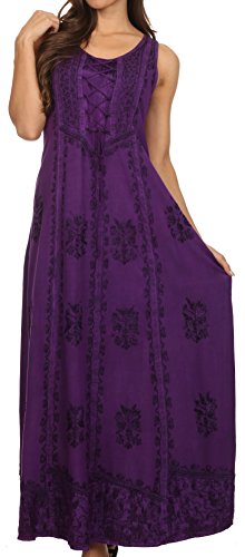 Image of Sakkas Stella Long Tank Top Adjustable Caftan Corset Dress with Embroidery