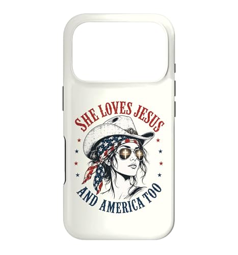 She Loves Jesus and America Too Cowgirl Flag 7��4�� USA �X�}�z�P�[�X iPhone 17 Pro �p