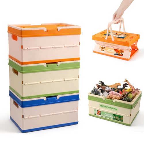 FRUSE Aufbewahrungsbox Kinder, 3er Set, Spielzeug Aufbewahrung, Faltbar Spielzeugkiste mit Deckel und Griff, Spielzeugkiste für Kinderzimmer, Spielzimmer, Schlafzimmer, Wohnzimmer