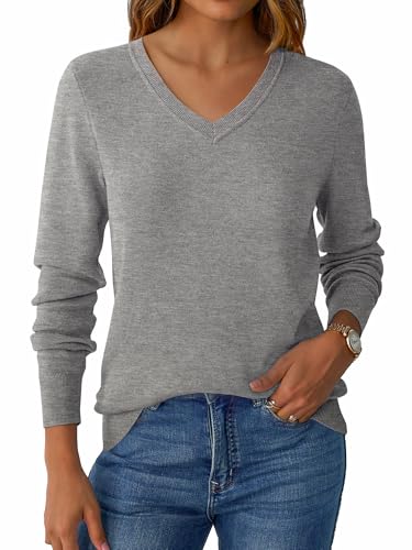 Image of GKBK Women's Sweaters 2026 Fall Fashion Lightweight Classic V Neck Business Casual Outfits Long Sleeve Knit Pullover Tops