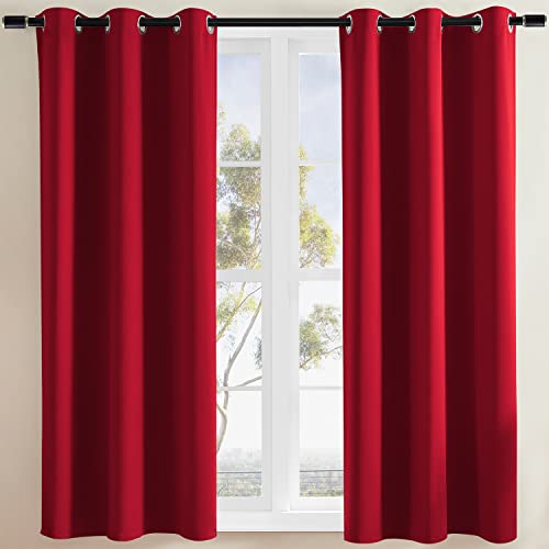 Rutterllow 38x45 inch Short Blackout-Curtains for Living Room, Grommet Solid Portable Thermal Insulated Noise Reduction Privacy Window Treatment Drapes for Bedroom/Kids Room (Red, 2 Panels)