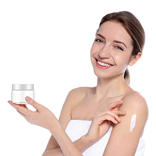 Image of Patelai 4 Pcs Plastic Jars Wide Mouth with Lids,2 Ounce,White | Travel Size for Creams Oils, Clear Round Storage Cosmetics Containers, Leak Proof Screw on Lids for Makeup Beauty DIY