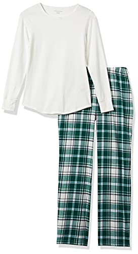 Amazon Essentials Women's Lightweight Flannel Pant And Long-Sleeve T-Shirt Sleep Set (Available In Plus Size), Green/White/Clay, Plaid, Medium #TOP2