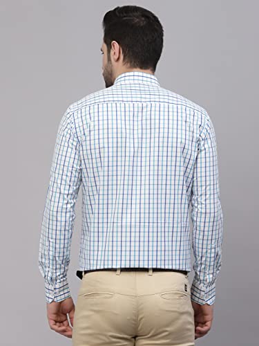 Image of Style Quotient Men White and Turquoise Checks Yarn Dyed Polycotton Regular Formal Shirt