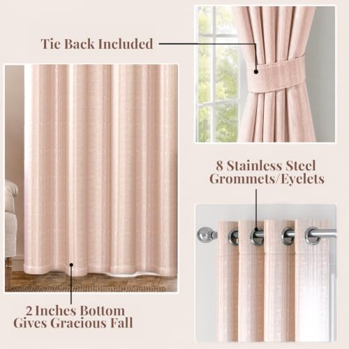 Image of HOKIPO Royal Blend Eyelet Curtain 7 Feet Long Single Panel, Blush Pink