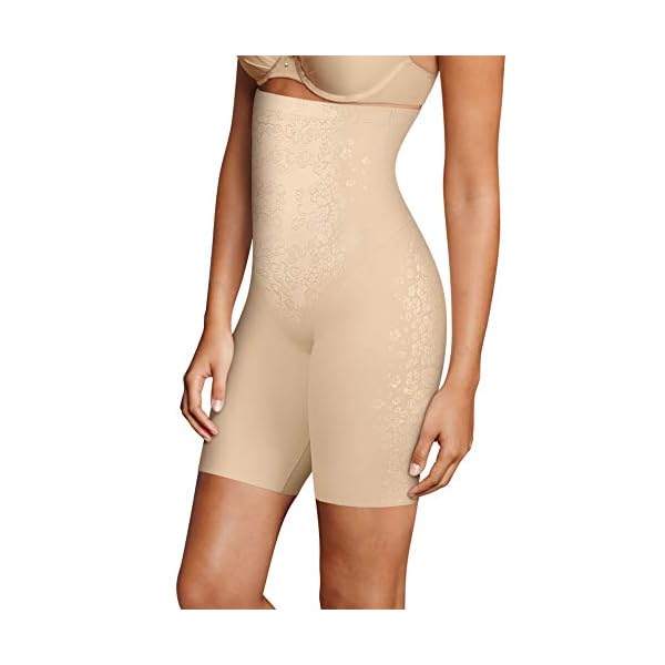 Maidenform-womens-Fitsense-High-Waist-Thigh-Slimmer-With-Lycra-Dm0072 Flexees Women's FitSense High Waist Thigh Slimmer with Lycra DM0072, Transparent, 2X Large