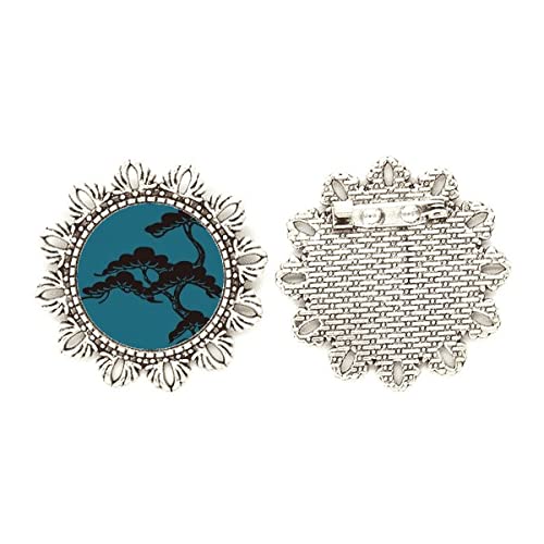 Broche floral azul de plata medium con relieve detallado