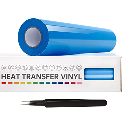 VinylRus Heat Transfer Vinyl-12” x 20ft Sky Blue Iron on Vinyl Roll for Shirts, HTV Vinyl for Silhouette Cameo,Easy to Cut & Weed