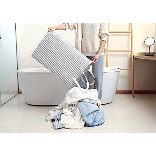DOKEHOM 80L Freestanding Laundry Hamper with Handle, Collapsible Large Cotton Storage Basket for Clothes (Grey)