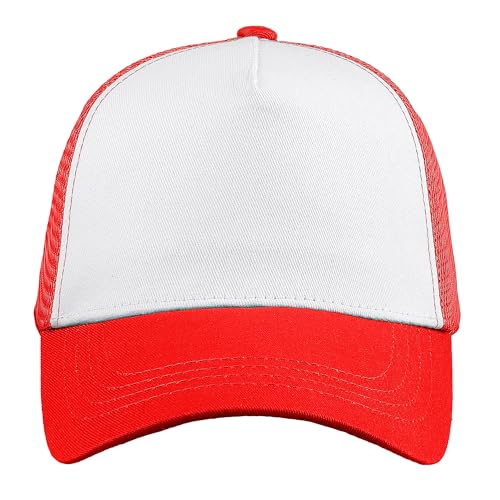 Image of Falari 5-Panel Mesh Baseball Cap, Trucker Hat, Structured Plain Design, Cotton, Adjustable Size