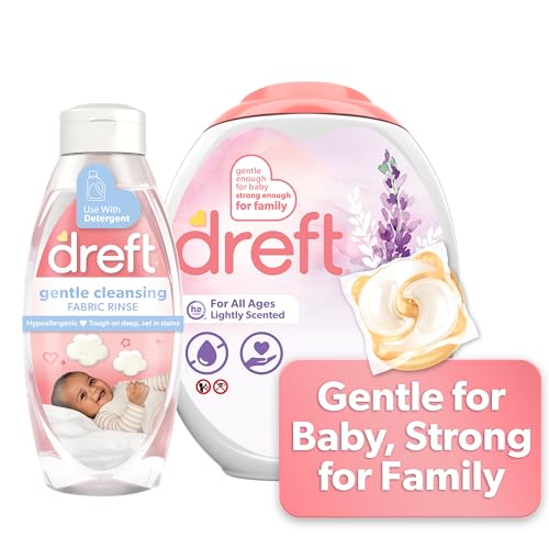 Image of Bundle of Dreft Baby Gentle Cleansing Fabric Rinse, 48 fl oz, Hypoallergenic, Dermatologist Tested on Sensitive Skin, Odor Remover + Dreft Laundry Detergent XL Pacs, Light Scent, Lavender, 45 Count