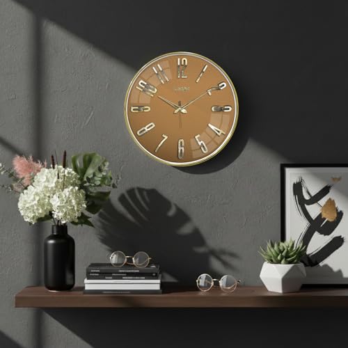 Image of RANDOM Silent Wall Clock, Non-Ticking Quartz Movement, Foiling Ring and 3D Numbers (Brown)