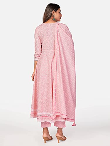 Image of Vbuyz Women's Printed & Handwork Anarkali Cotton Kurta with Pant & Dupatta | Kurta Set For Women | Suit Set For Women | Kurti Dress Set | Cotton Fabric Set