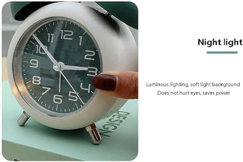 Image of Alarm Clock Analog Table Clock with Twin Bell Design and Numbered Dial, Desktop Timepiece (Alloy Steel Twin Bell Green)