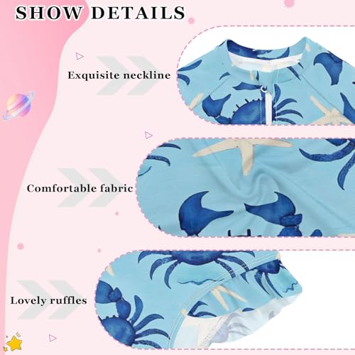 ALAZA Toddler Swimsuit Girl Bathing Suit Swimwear Rash Guard Crab Starfish Long Sleeve 3T4