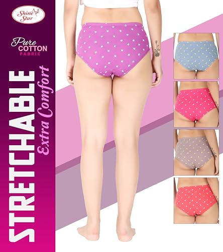 Image of SHINE STAR Women's Pack of 6 Full Coverage Hipster Panty 100% Super Combed Cotton Fabric with Inner Elastic Waistband Multicolour