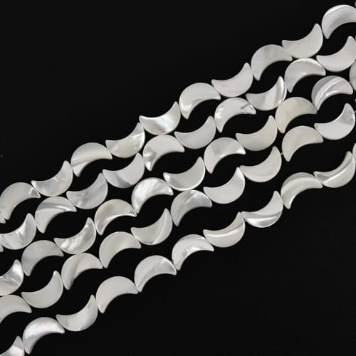 Image of HAAMIIQII Natural White Mother of Pearl Shell Beads 8x12mm Moon Shape Semi Precious Stone Loose Gemstone Beads for Jewelry Making Strand 15 Inch (30-32pcs)