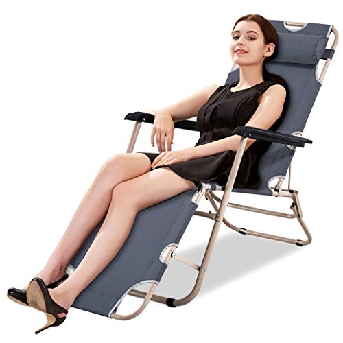 Erik Xian Patio Sun Lounger Garden Textilene Foldable Reclining Chair w/Pillow Outdoor Height Adjustable Recliner (Color : Gray)