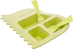 LYOR Conjunto de Prato com 2 Talheres de Bambu e PP Baby Dino Verde