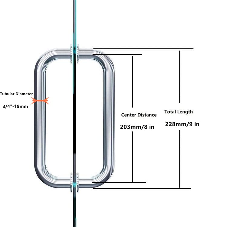 Ranbo Shower Glass Door Handle, 203mm (8 Inch) Hole Centres, Matt Black, 304 Stainless Steel, 1.0mm Thick Tube - Image 4