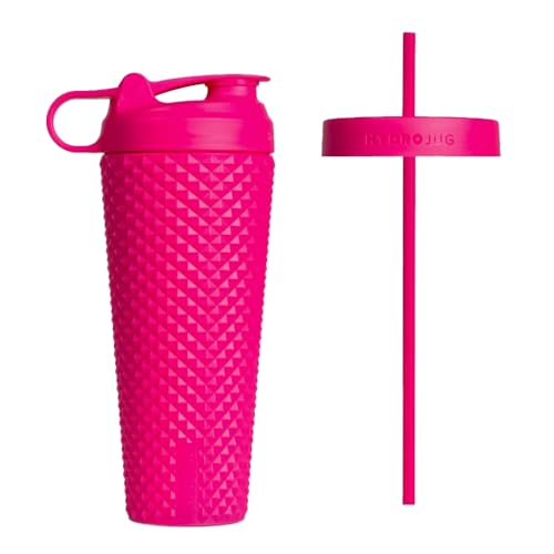 Shaker Bottle With Straw: Elevate Your Workout Drink Experience 9 HydroJug Shaker Cup 24oz - Perfect For Protein Shakes, Pre-Workout Drinks, Iced Coffee - Easy Blending, Vacuum Insulated, Cup Holder Compatible, BPA Free - Keeps Temp For Hours, Neon Pink Studded