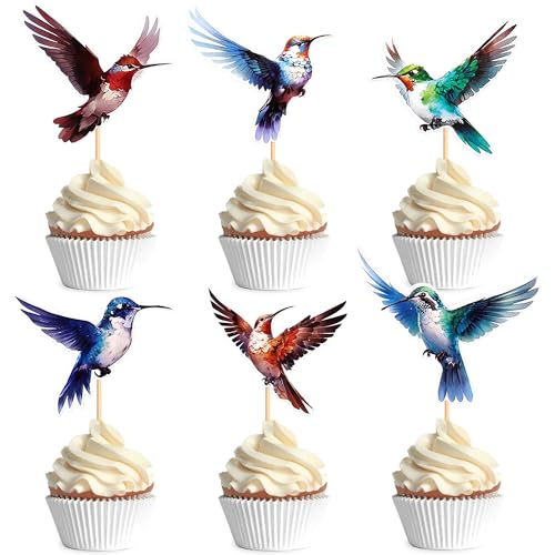 Blumomon 24 Stück Vögel und Tiere Cupcake Toppers Kolibri Cupcake Picks Vogelmuster Tiere Kuchen Dekorationen für Kindergeburtstag Party Themenparty Dekorationen Zubehör