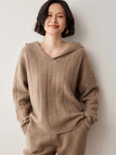 Pull à capuche pour femme en tricot cachemire ample uni - 4