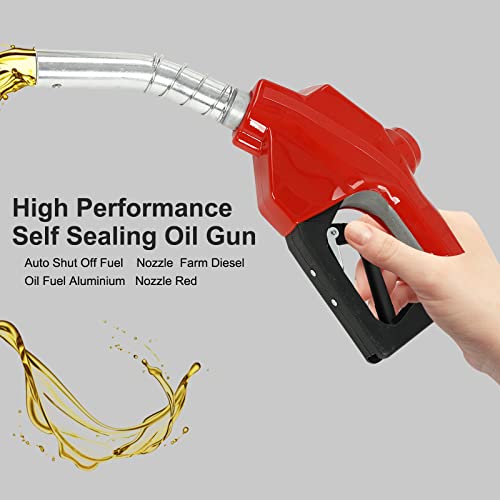 Easyberg Auto Shut Off Fuel Nozzle 3/4" Inlet & 15/16" Outlet Farm Diesel Oil Fuel Aluminium Nozzle Red #TOP1