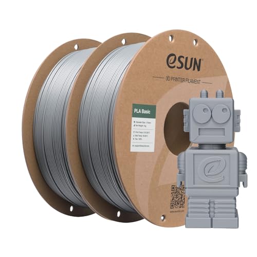 Image of eSUN PLA Basic Filament 1.75mm, 3D Printer Filament High Speed PLA for Fast Printing, 1KG per Spool, 2 Spools High Speed 3D Printing Filament, Silver