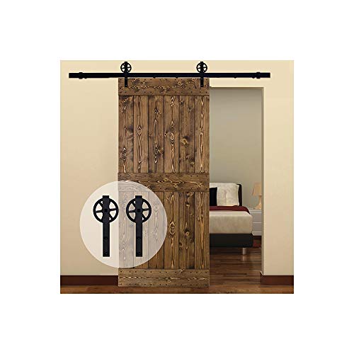 12.6FT/383cm Kit de Quincaillerie pour Porte de Grange Coulissante pour Porte Simple Noir J-Forme Grands Rouleaux Cover