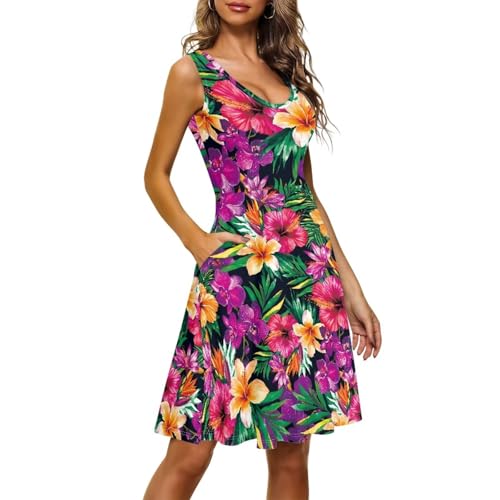 Image of Dreaweet Casual Sleeveless Dresses for Women Girls, Round Neck Tank Dresses with Pockets Summer Sundress Size XS-4XL