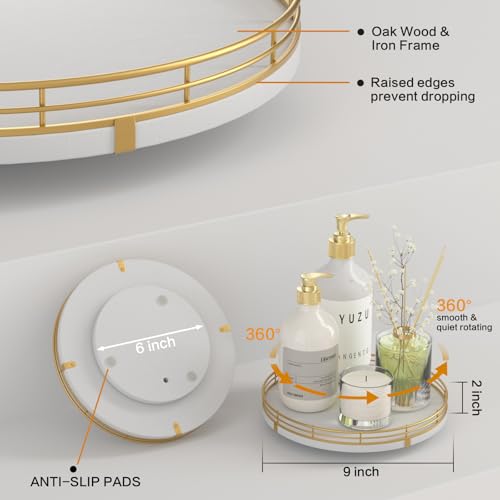 Image of 9 inch Wooden Lazy Susan Turntable for Cabinet - Rotating Spice Rack Organizer, Small Kitchen Countertop Tray for Dining Table & Pantry Storage