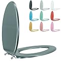 BLOFDE Elongated Toilet Seat Wood Toilet Seat Prevent Shifting with Zinc Alloy Hinges American Standard Size Toilet Seat Easy to Install also Easy to Clean(Elongated,Sparkling Gentleman Grey)