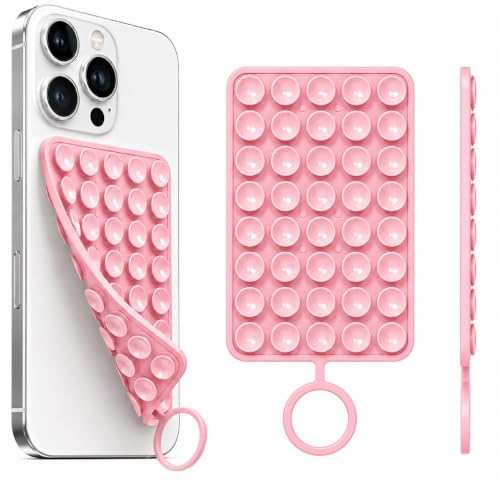 Image of DIZORO Double Sided Suction Phone Sticker,Silicone Grip Suction Phone Case Sticker,Sticky Phone Mount, Reusable Anti-Slip Strong Suction Grip Holder for Selfies & Videos(Pack of 2)(Pink,Transparent)