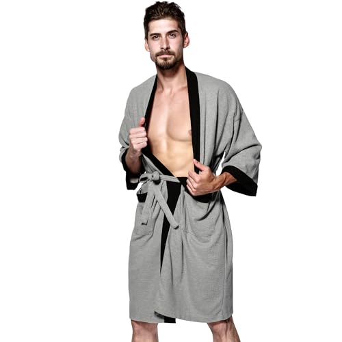 Haseil Men's Turkish Cotton Bathrobe Waffle Kimono Terry Cloth Hotel Spa Robes2