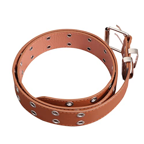 Punk Style Double Row Belt for Men and Women Durable Pu Waist Belt Brown for Jeans and Casual Wear Simple and Comfortable Design