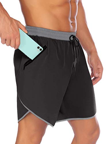 COOFANDY Men's 7 Inch Workout Shorts Athletic Gym Bodybuilding Jogging Powerlifting with Zipper Pockets Elastic Waist Black