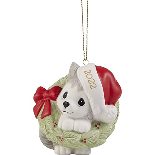 Precious Moments 221008 Wreathed In Christmas Joy 2022 Dated Dog Bisque Porcelain Ornament #TOP1