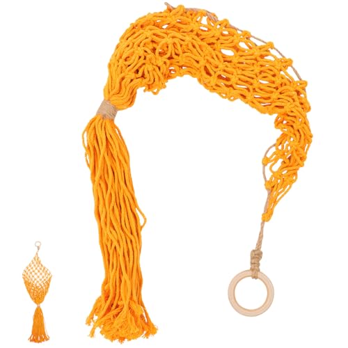 GALPADA Cesta Colgante Macramé para Frutas y Verduras Bola de Almacenamiento con Malla para Cocina Organizador de Materiales de Algodón Natural con Estilo Boho Color Amarillo