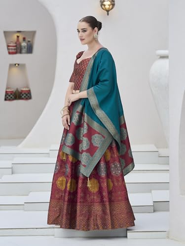Image of PURVAJA Women's Kanjiwaram Semi-Stitched Lehenga choli