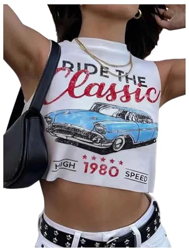 SOLY HUX Women's Graphic Tank Top Car Letter Print Sleeveless Crew Neck Summer Streetwear Crop Tops