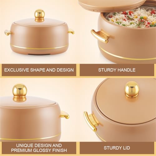 Image of Modware Atlantis Casserole 2000ml Elegant Design Premium Hot Pot, Retains Temperature for Hours, Insulated Inner Steel Casserole for Roti, Hot Box for Home, Chapati Box, Serving Bowl with Lid (Brown)