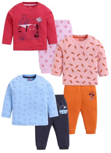 Image of LuvLap Baby Boys 100% Cotton Full Sleeve Boys T-Shirt & Pyjama Sets, Pack Of 3