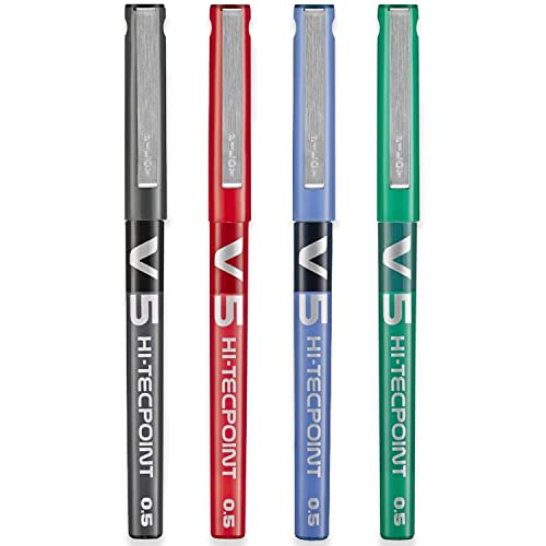 PILOT - Flowpack V5 Tliquida, multicolor Azul, Negro, Rojo, Verde, 4 Unidades (Paquete de 1) - Punta Fina