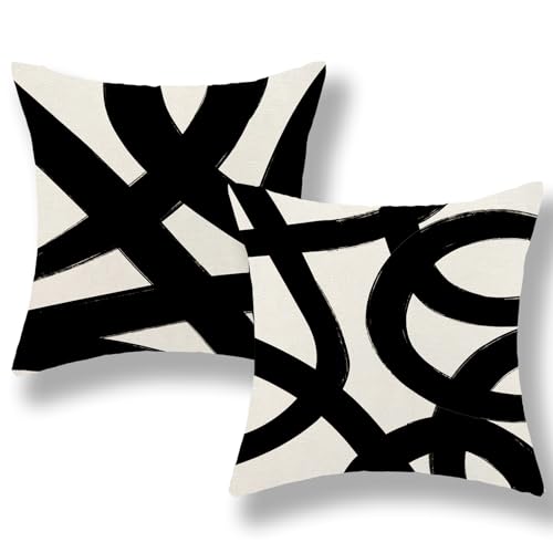 Black And Cream Pillow Covers 18x18 Set Of 2 Geometric