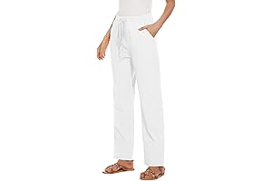 Comfy Womens White Casual Pants Work High Waisted Trousers