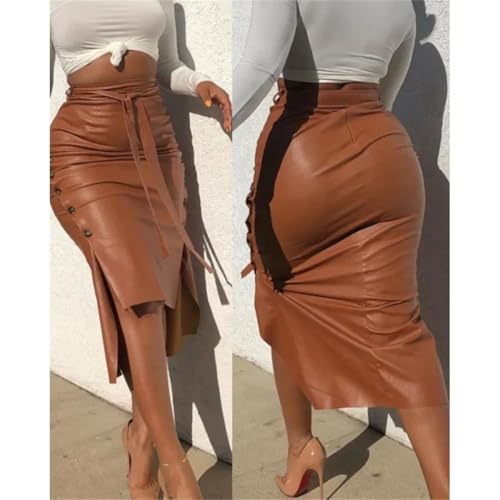 Women's Autumn Winter Mid-Length PU Leather Pencil Skirt High Waist Slim Silhouette Euro American Style Bodycon Skirt3